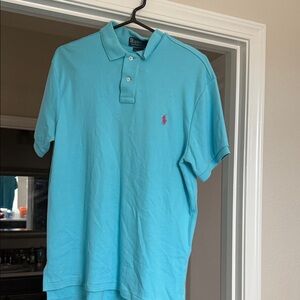 Ralph Lauren Aqua Polo Shirt with Pink Logo